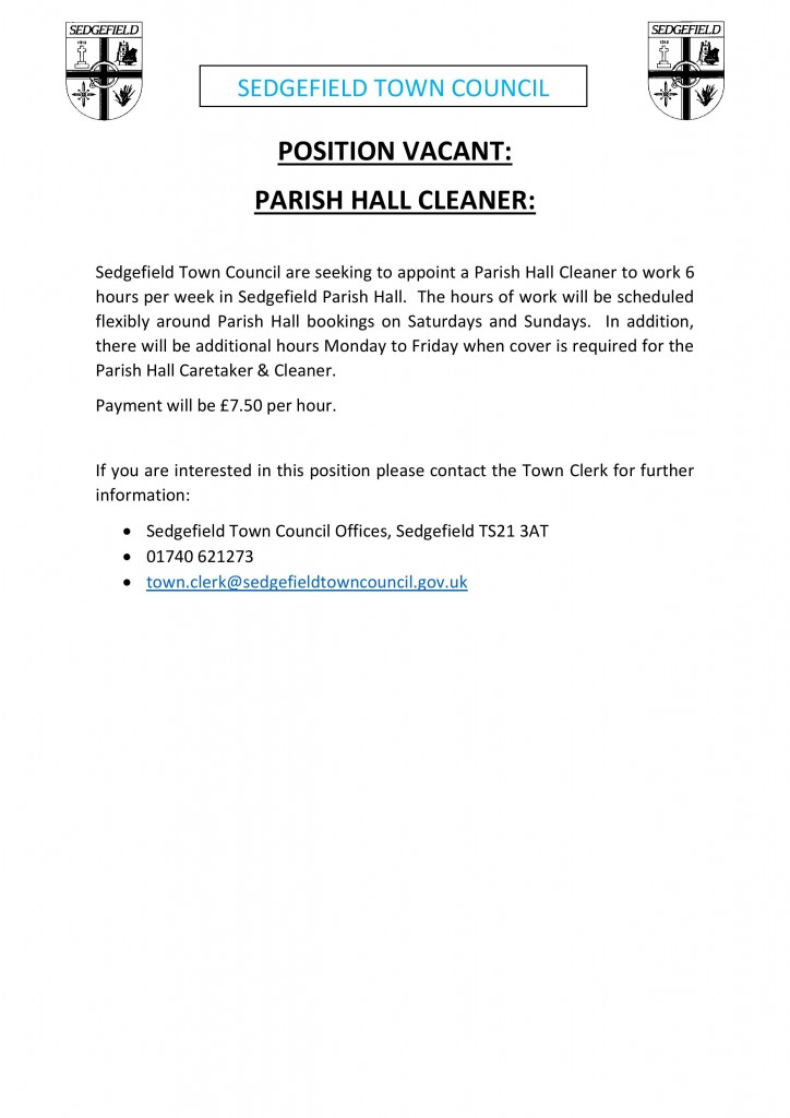 Parish Hall Cleaner Advert