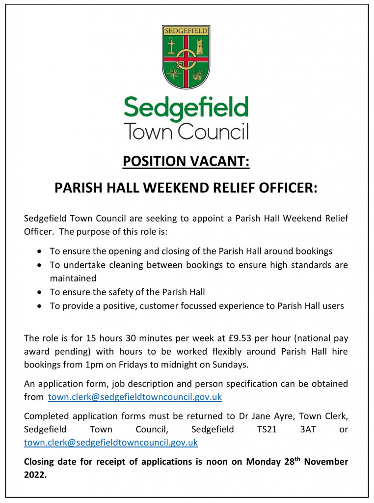 Parish Hall Weekend Relief Officer Advert-page-001