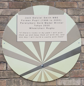 The plaque in honour of Jack Smith at Sedgefield Primary School, featuring the words he used to motivate teammates at the Paralympic Games