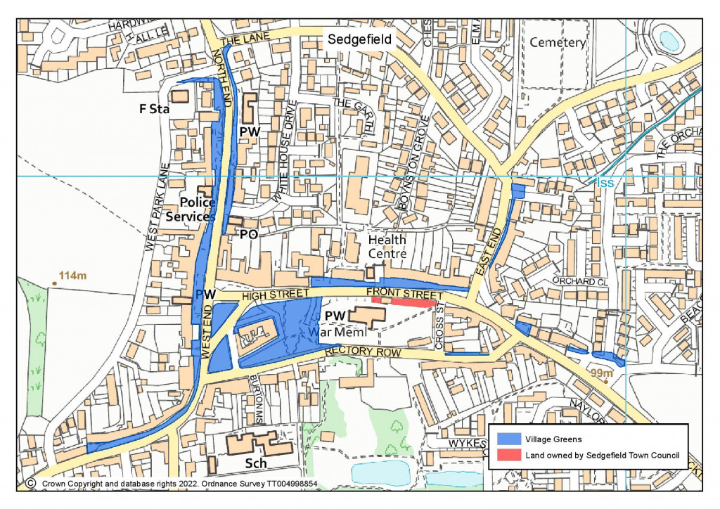 A map of the village greens as of August 2022.