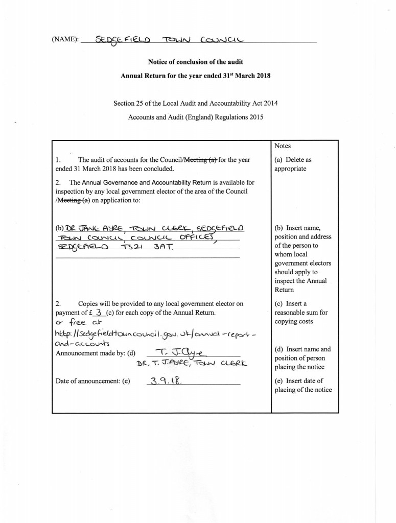 Conclusion of Audit Annual Return March 18