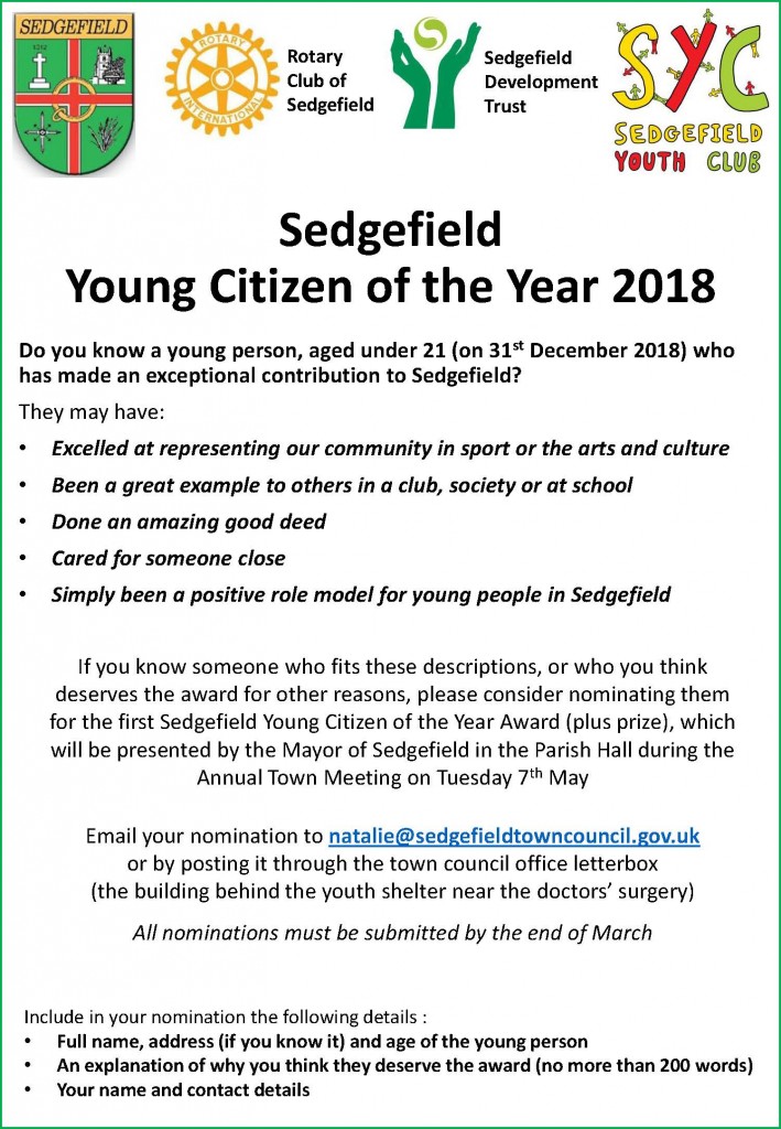 Sedgefield Young Citizen of the Year flyer