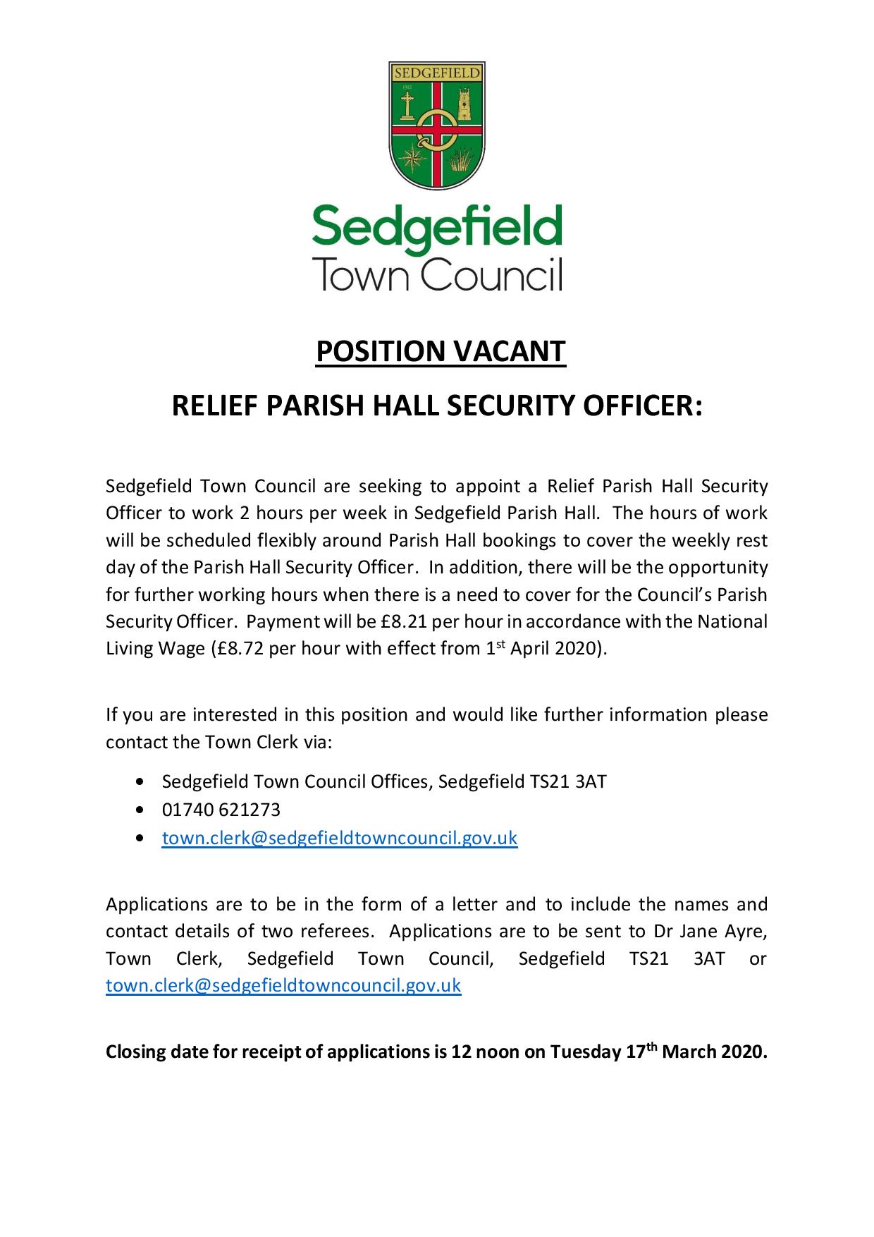 Parish Hall Security Officer Relief advert 17 02 2020-page-001