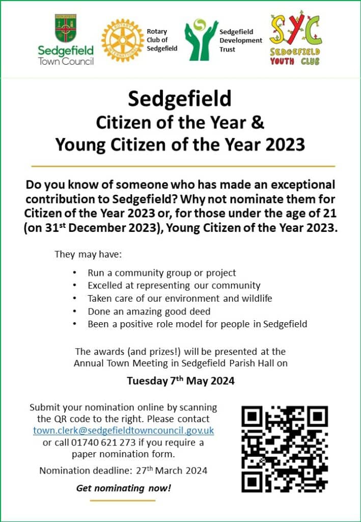 Sedgefield Citizen of the Year 2023 Poster